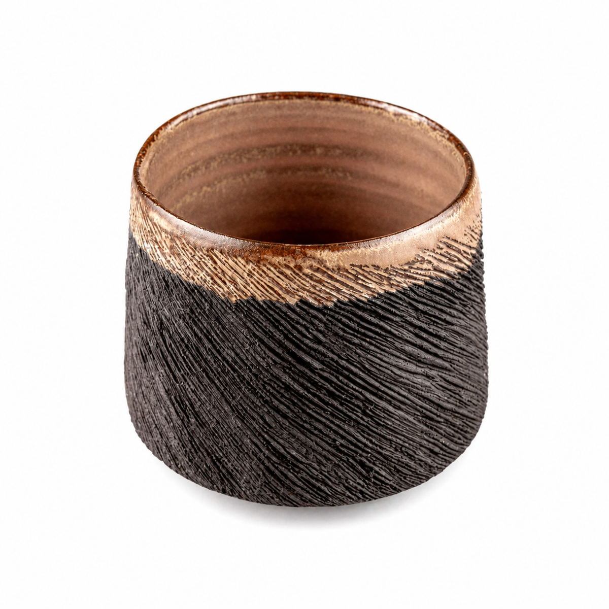 Handmade Textured Black Stoneware Mug Set