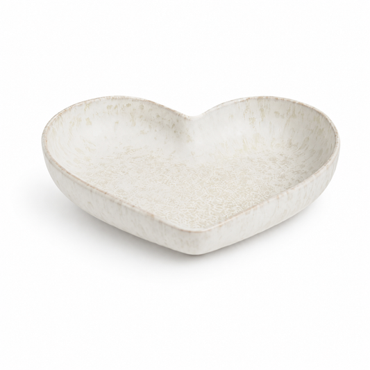 Handmade Matte White Cream Heart-Shaped Deep Plate Set
