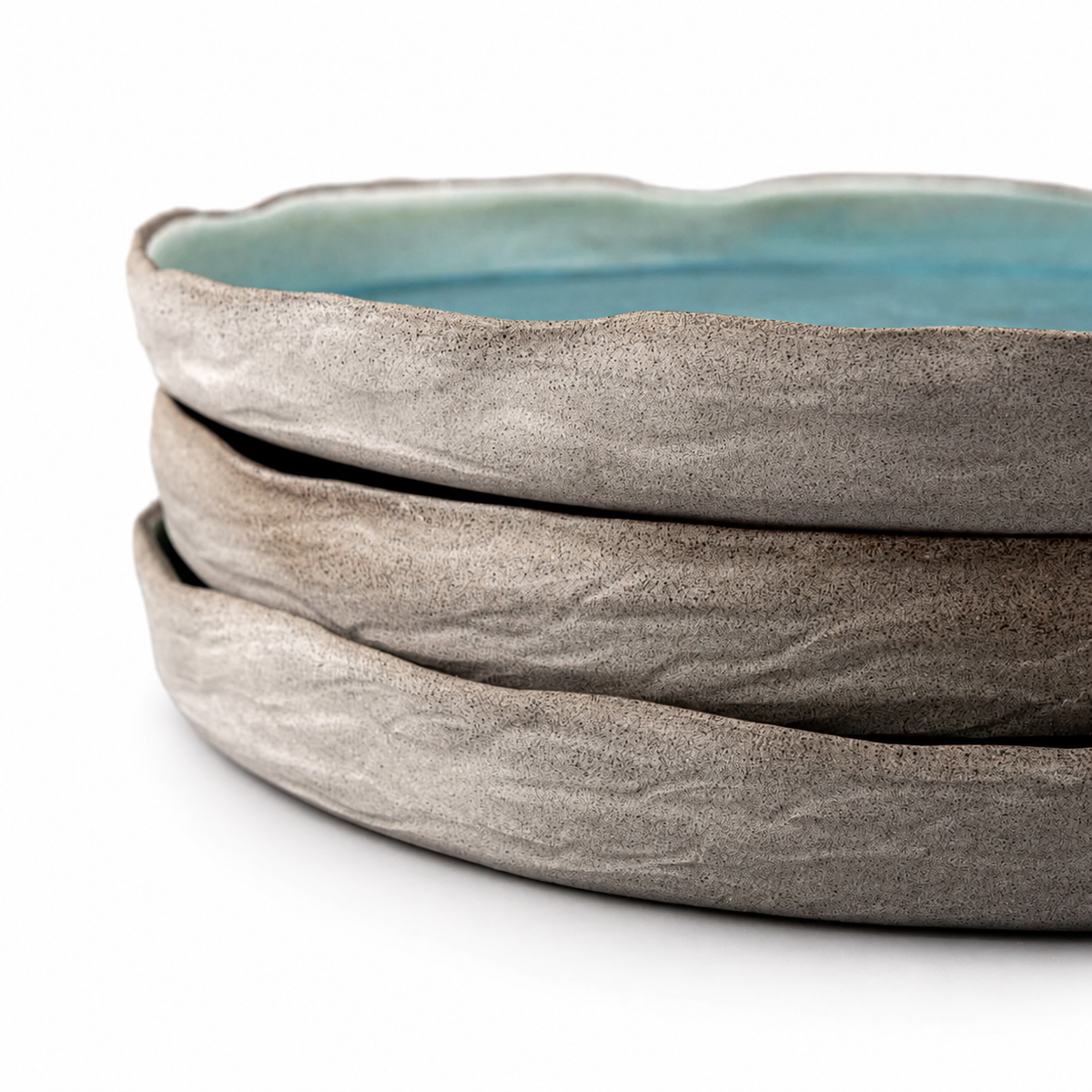 Handmade Matte Turquoise Stoneware Dinner Plate Set