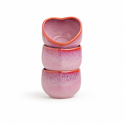 Handmade Pink Heart-Shaped Stoneware Cup Set
