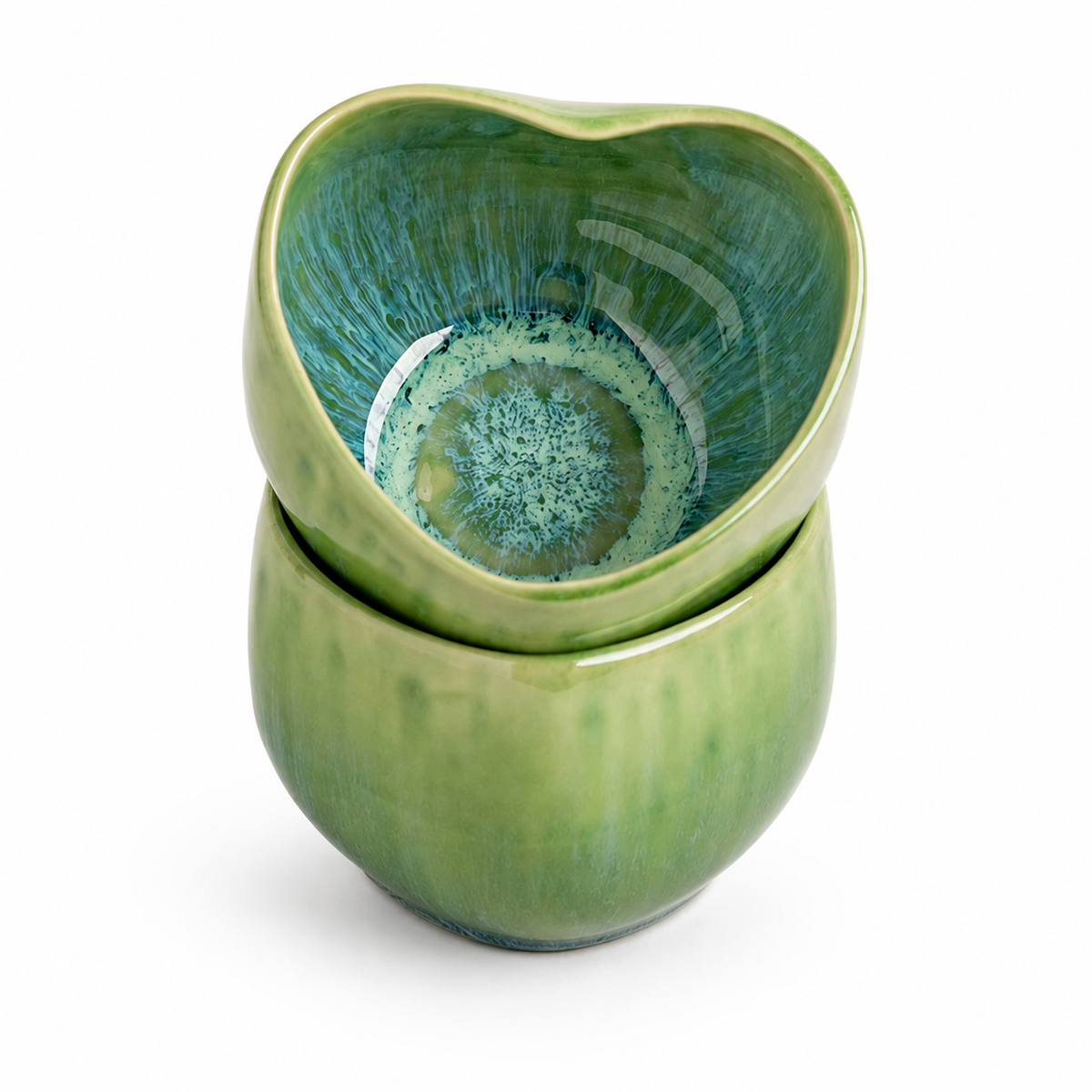 Handmade Green Heart-Shaped Stoneware Cup Set