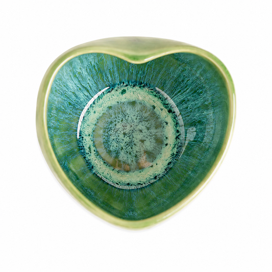 Handmade Green Heart-Shaped Stoneware Cup Set