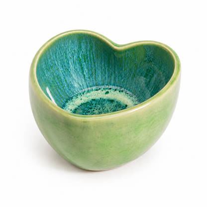 Handmade Green Heart-Shaped Stoneware Cup Set