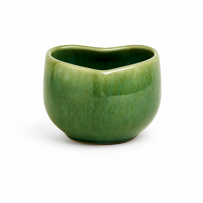 Handmade Green Heart-Shaped Stoneware Cup Set