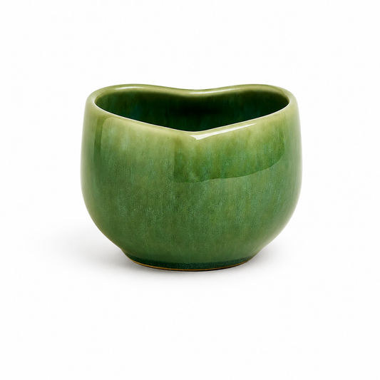 Handmade Green Heart-Shaped Stoneware Cup Set