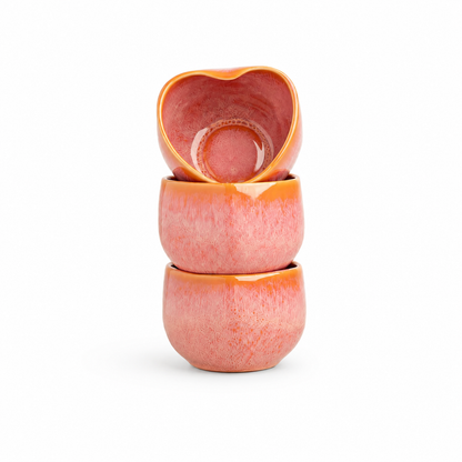 Handmade Coral Heart-Shaped Stoneware Cup Set