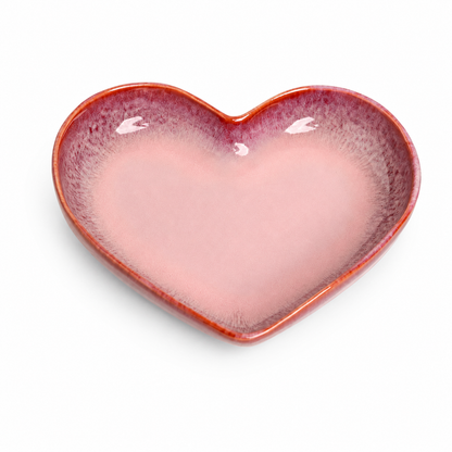 Handmade Pink Heart-Shaped Deep Stoneware Plate Set