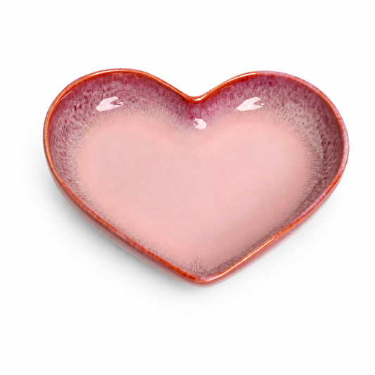 Handmade Pink Heart-Shaped Deep Stoneware Plate Set