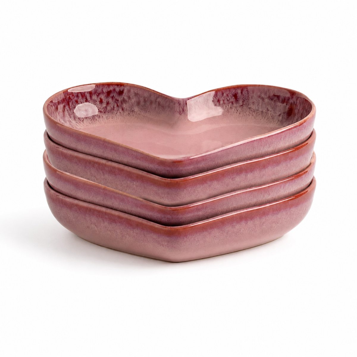 Handmade Pink Heart-Shaped Deep Stoneware Plate Set