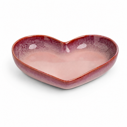 Handmade Pink Heart-Shaped Deep Stoneware Plate Set