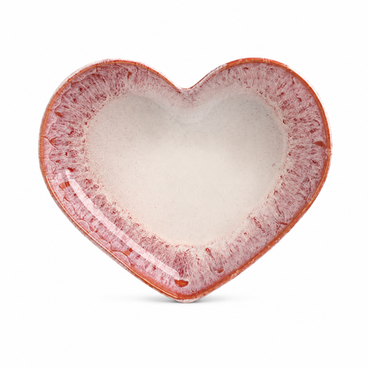 Handmade Magenta Heart-Shaped Deep Stoneware Plate Set