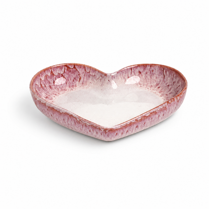Handmade Magenta Heart-Shaped Deep Stoneware Plate Set
