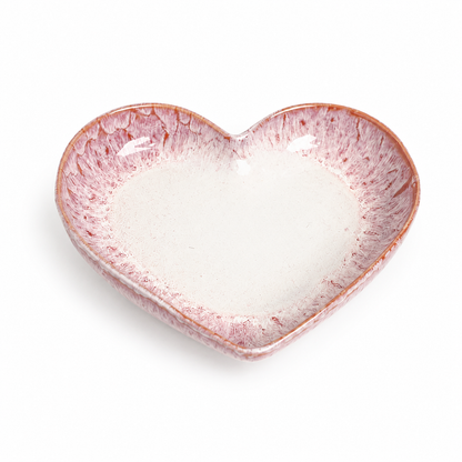 Handmade Magenta Heart-Shaped Deep Stoneware Plate Set