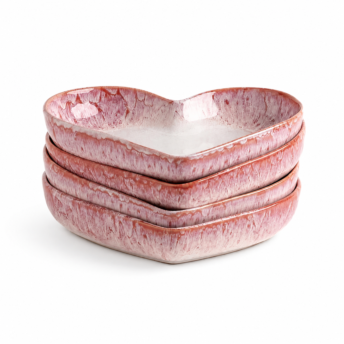 Handmade Magenta Heart-Shaped Deep Stoneware Plate Set