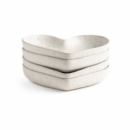 Handmade Matte White Cream Heart-Shaped Deep Plate Set