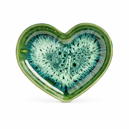 Handmade Green Heart-Shaped Deep Stoneware Plate Set