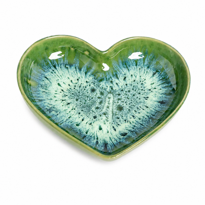 Handmade Green Heart-Shaped Deep Stoneware Plate Set