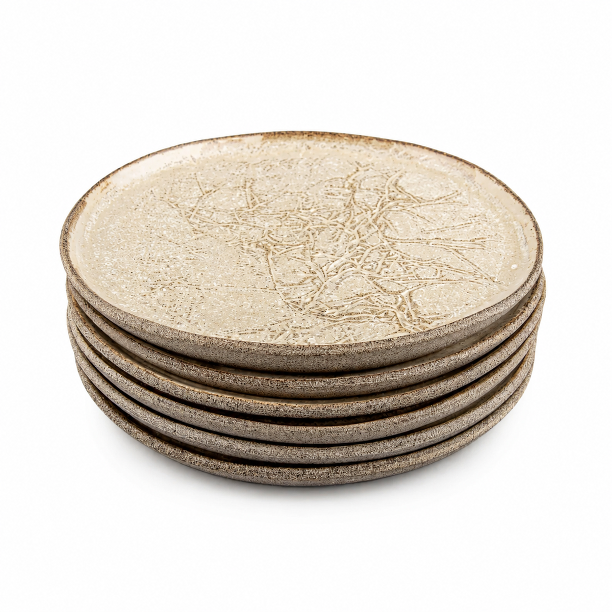 Handmade Matte Beige Stoneware Dessert Plate Set