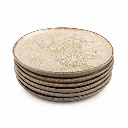 Handmade Matte Beige Stoneware Dessert Plate Set