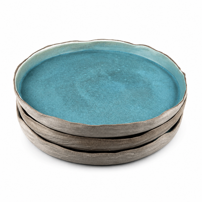 Handmade Matte Turquoise Stoneware Dinner Plate Set