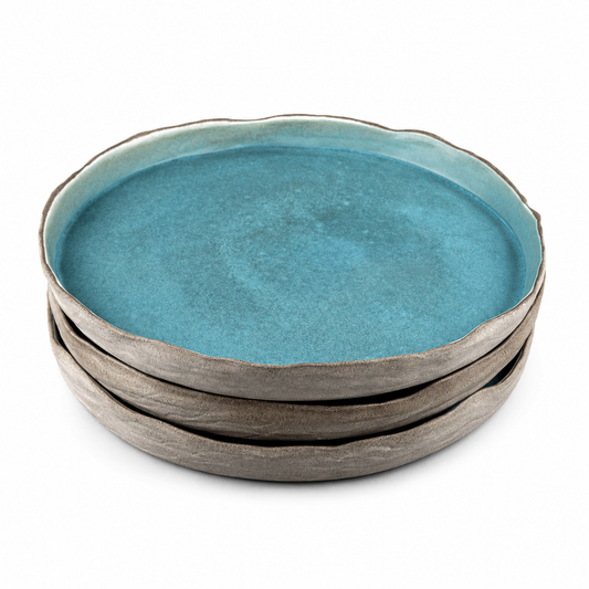 Handmade Matte Turquoise Stoneware Dinner Plate Set