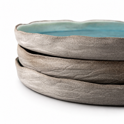 Handmade Matte Turquoise Stoneware Dinner Plate Set